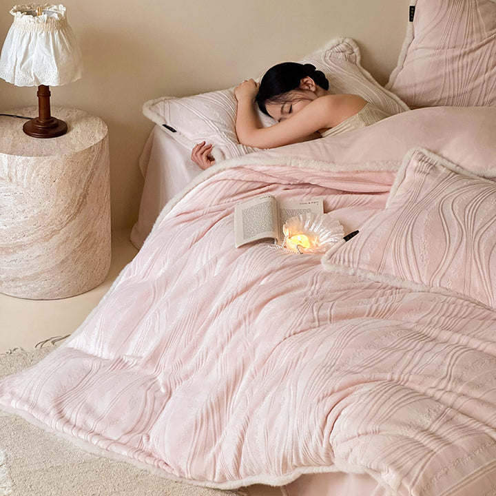 Plush Wave-Embossed Sherpa-Back Duvet Cover & Sham Set