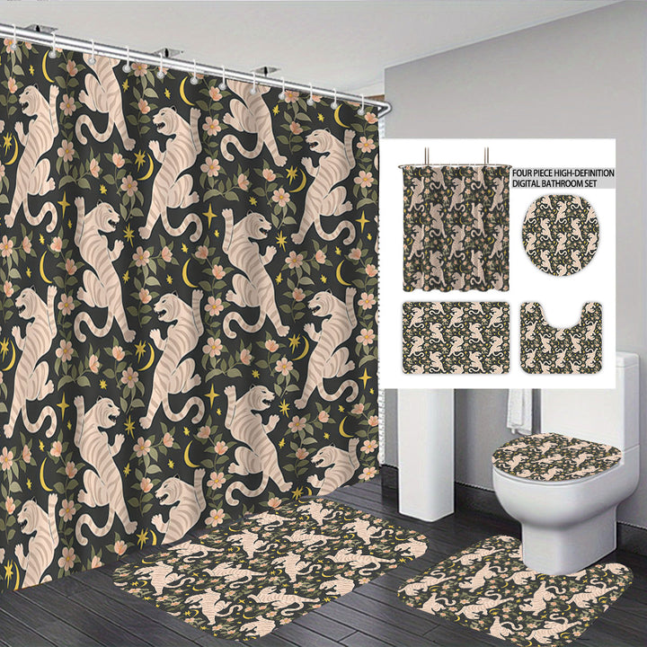 Artistic High-Definition Leopard and Rose-Themed Bathroom Décor Set Stornfield