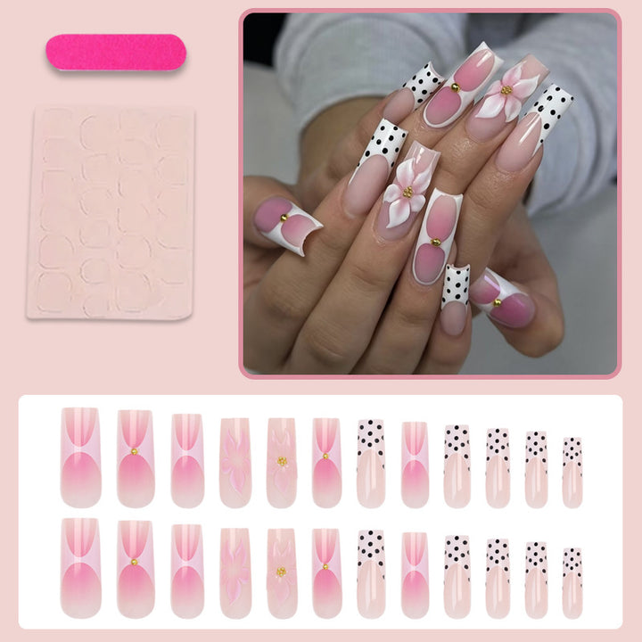 Artificial nail set with elegant flower and polka dot patterns Stornfield