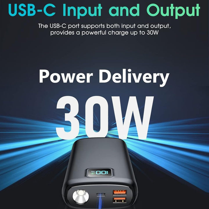 Portable power bank with digital charging display and LED lamp Stornfield