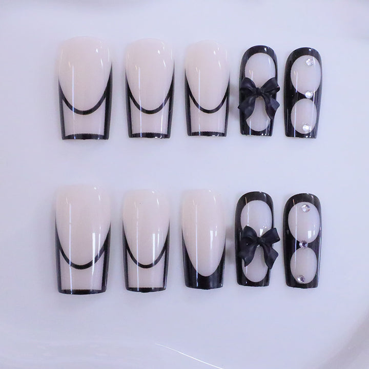 Elegant Black French Tip Press-On Nail Enhancements Stornfield
