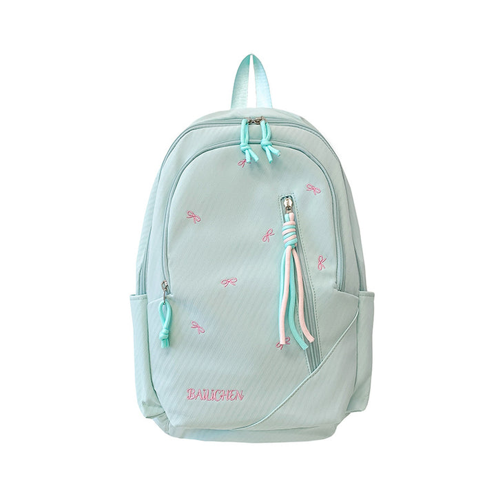 Stylish Embroidered Bow-Accent Casual Backpack Stornfield