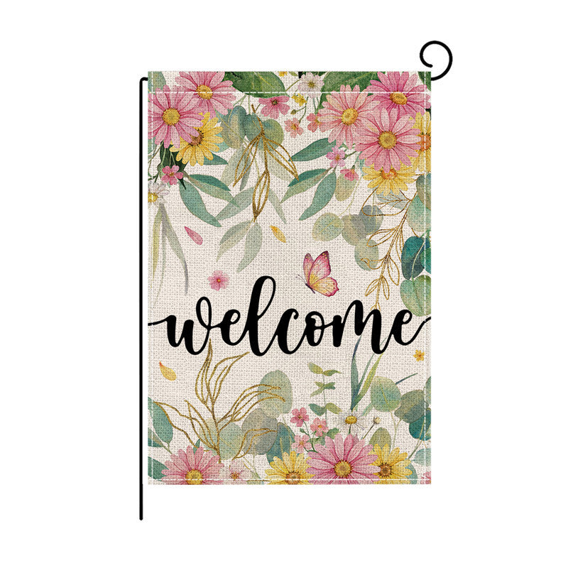 Decorative Burlap-Texture Welcome Garden Banner Flag with Sunflower Bouquet Mason Jar Artwork