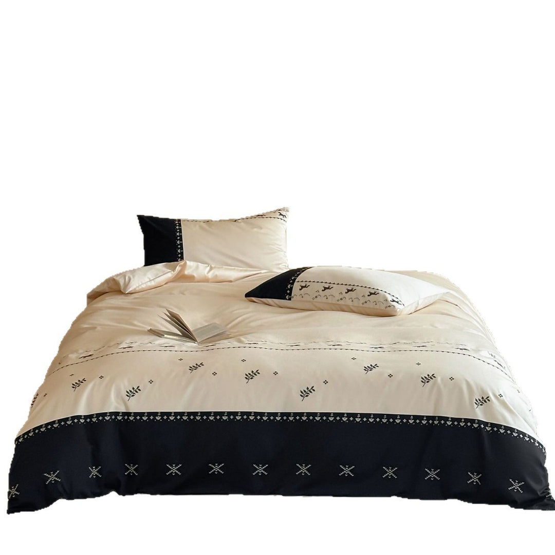 Satin-Effect Equestrian Embroidered Duvet Cover Set with Contrast Border