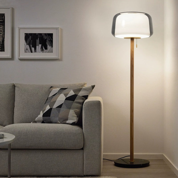 Modern Table Lamp with Glass Shade and Wood Base