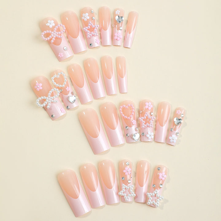 Glamorous artificial nail set with 3D bows and glitter stones Stornfield