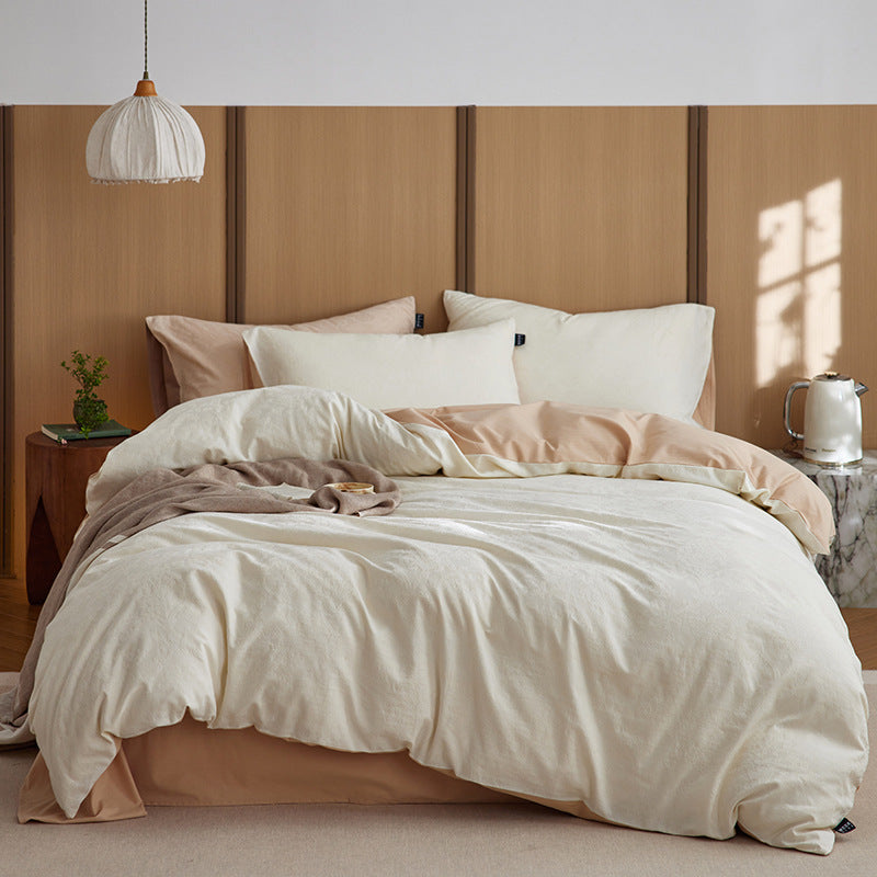 Premium Cotton Satin Duvet Cover Set with Subtle Jacquard Relief and Reversible Function