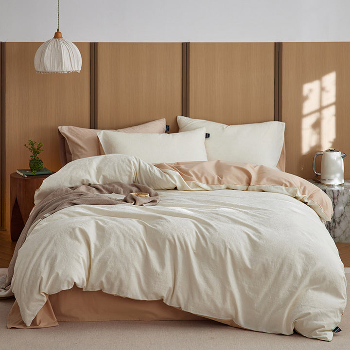 Premium Cotton Satin Duvet Cover Set with Subtle Jacquard Relief and Reversible Function