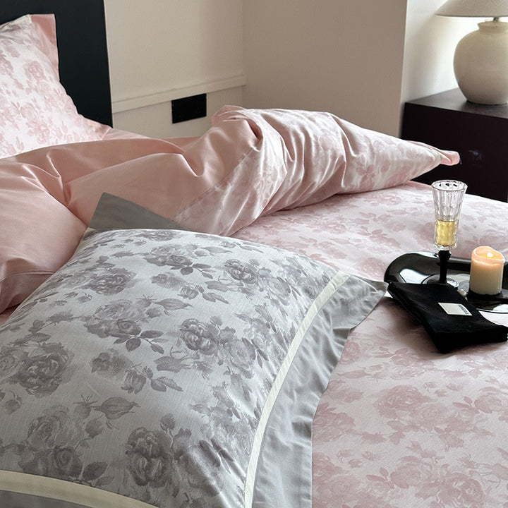 Floral Jacquard Cotton-Sateen Duvet Cover Set with Contrast Hem and Pillow Shams