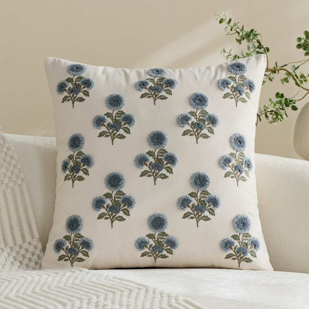 Tufted Floral Embroidered Decorative Throw Pillow Cover