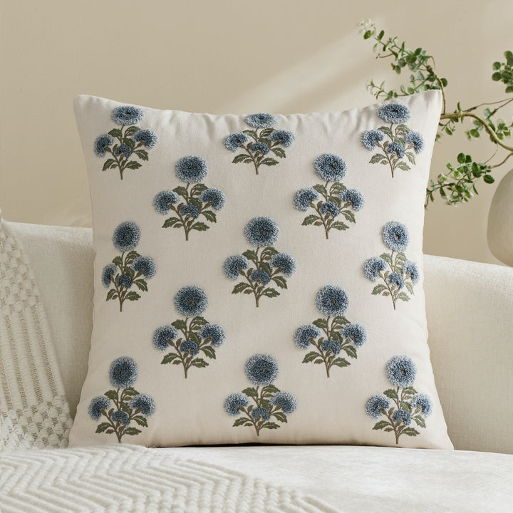 Tufted Floral Embroidered Decorative Throw Pillow Cover
