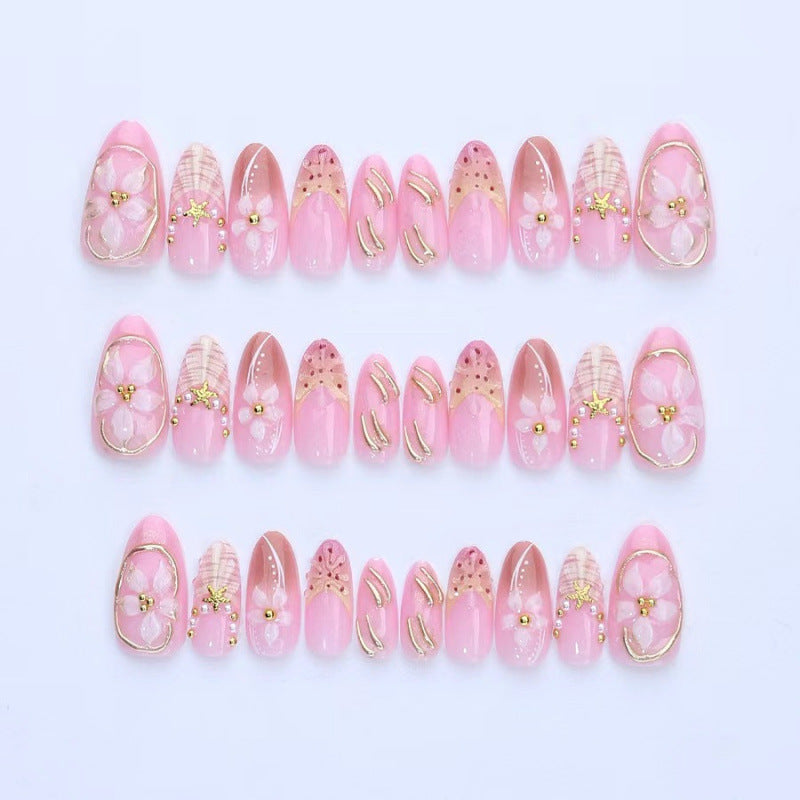 Elegant Floral-Embellished Press-On Nail Set Stornfield