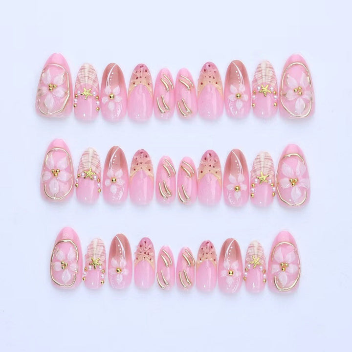 Elegant Floral-Embellished Press-On Nail Set Stornfield