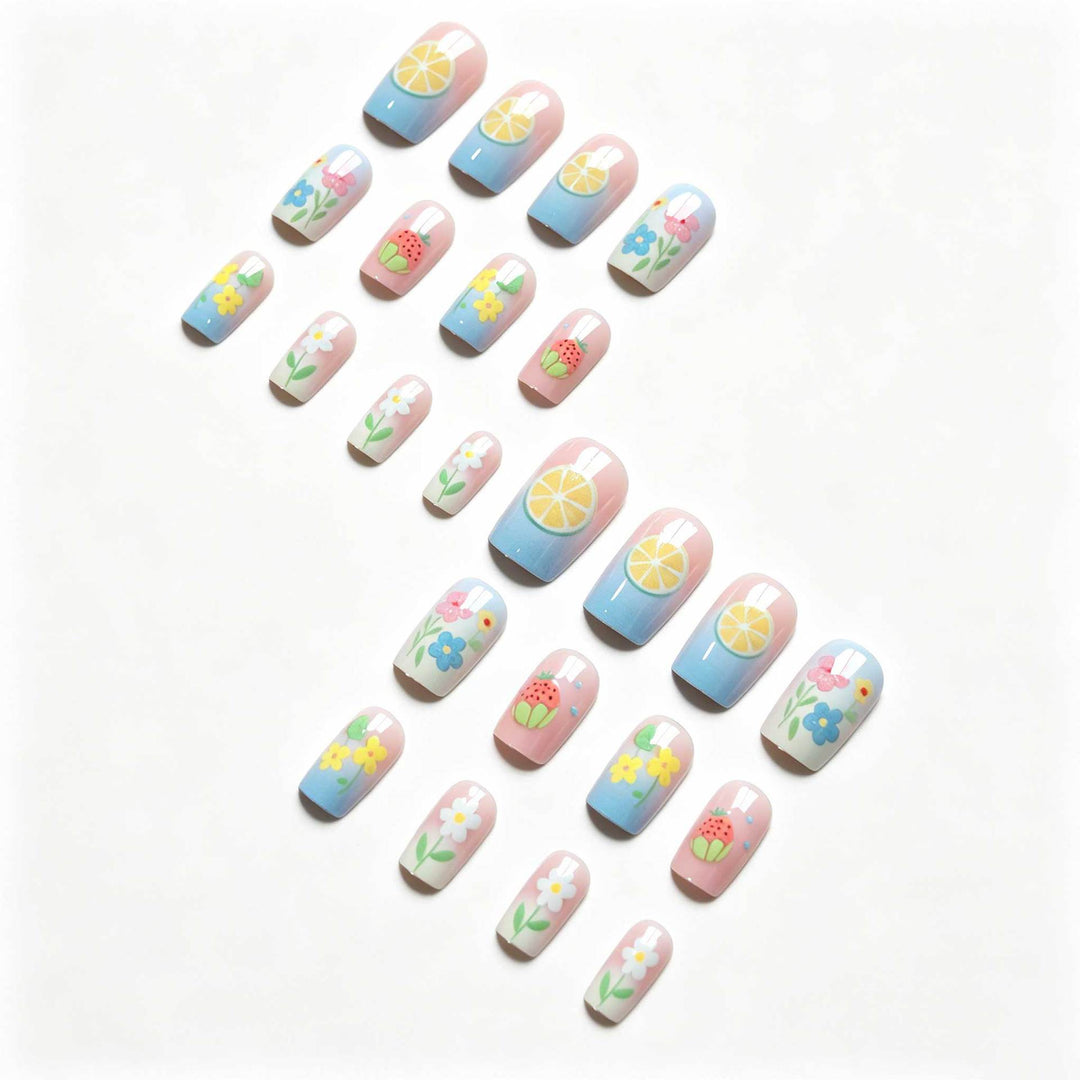 Whimsical Fruit and Floral Nail Art
