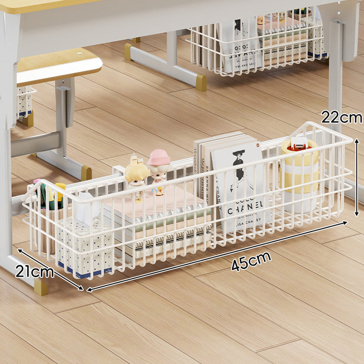 Under-Desk Sliding Wire Storage Basket Organizer with Mounting Clips
