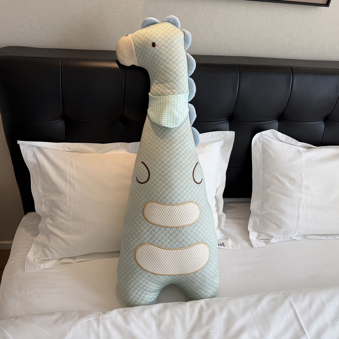 Large cuddly duck body pillow with hat and striped cotton cover