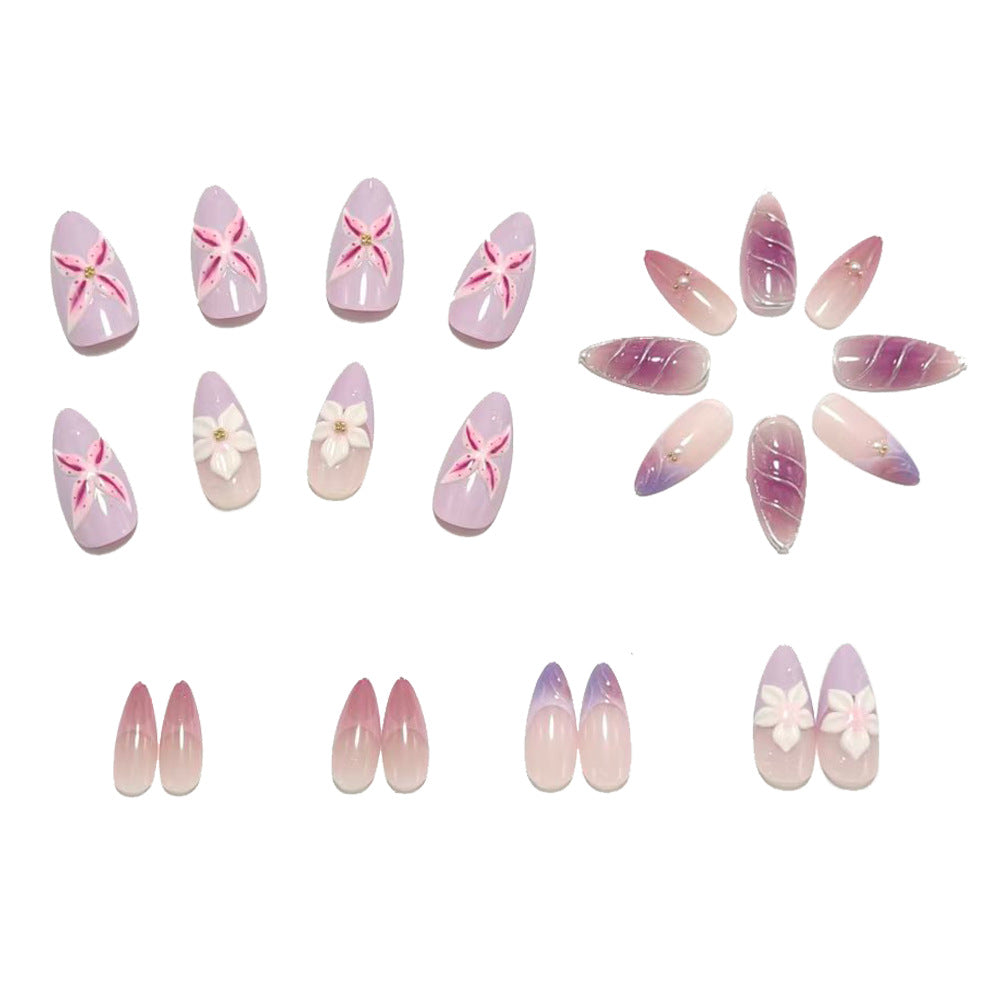 Exquisite Artificial Nails with Floral Design and Glitter Accents Stornfield