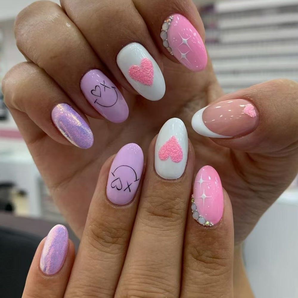 Artistic Heart-Embellished Press-On Nail Set Stornfield
