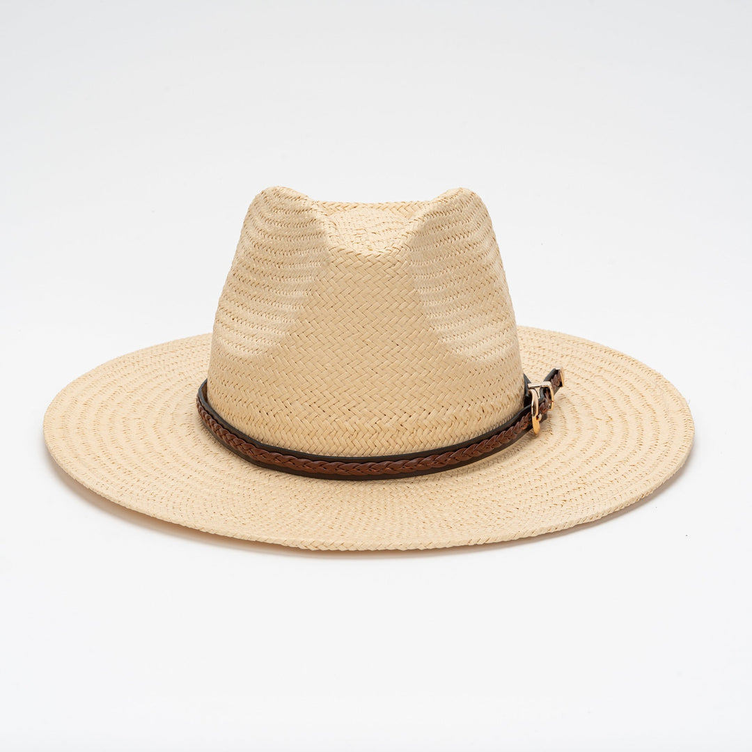 Straw Flat Brim Hat with Leather Trim | Stornfield