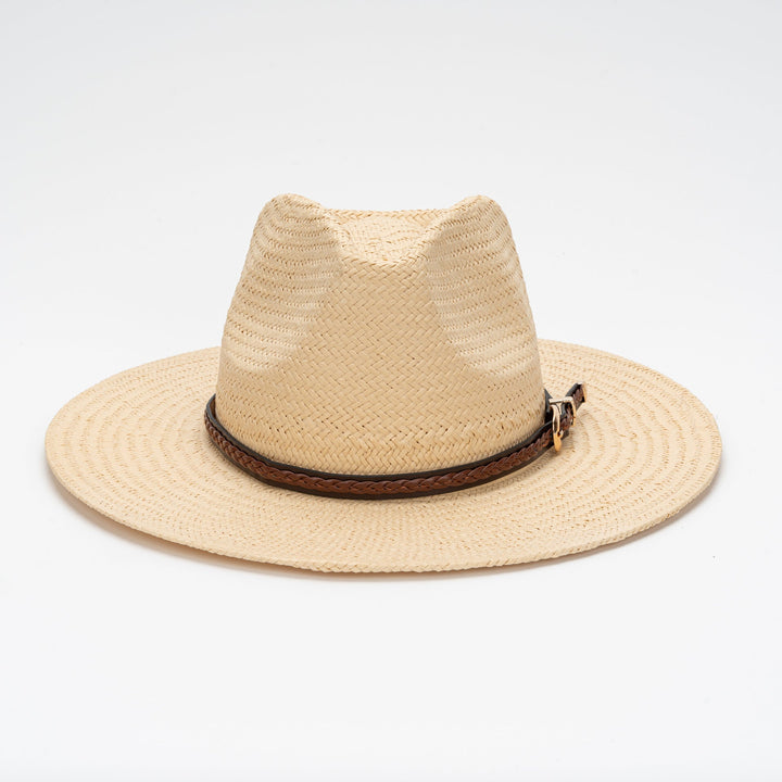Straw Flat Brim Hat with Leather Trim | Stornfield