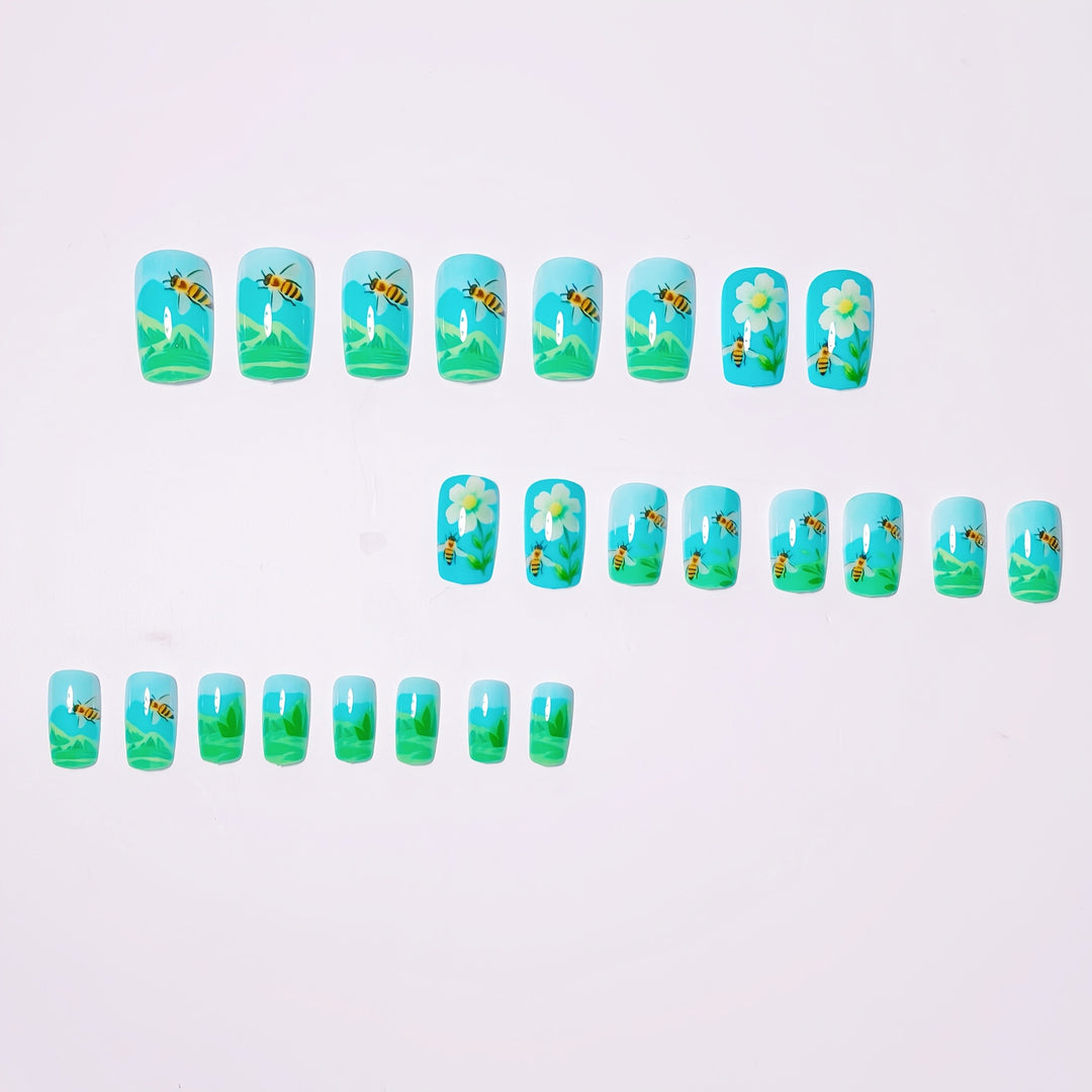 Artificial nails with floral and bee motifs Stornfield