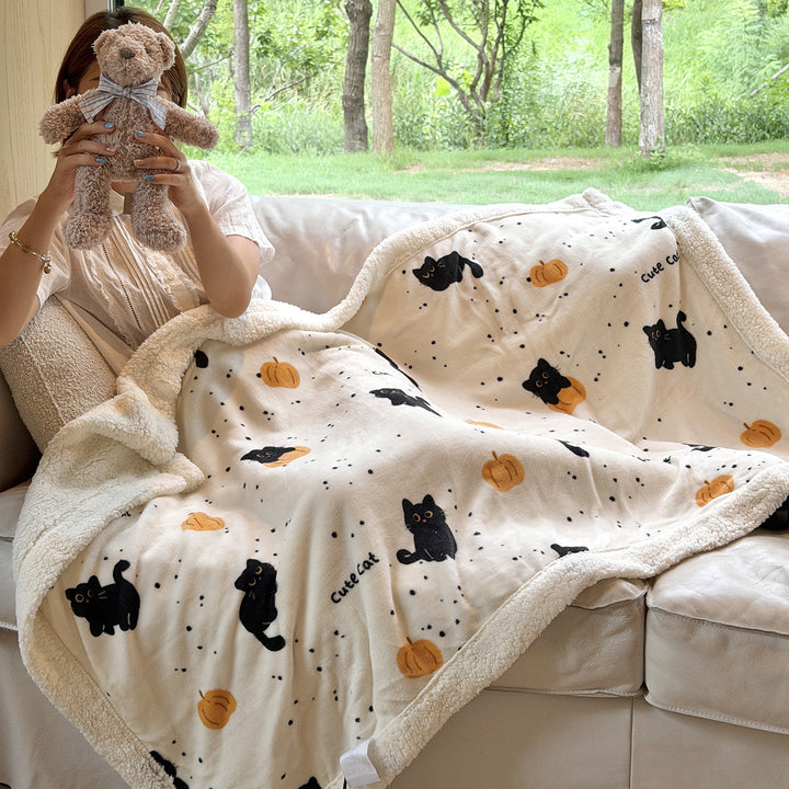 Plush Sherpa-Lined Teddy Print Reversible Throw Blanket