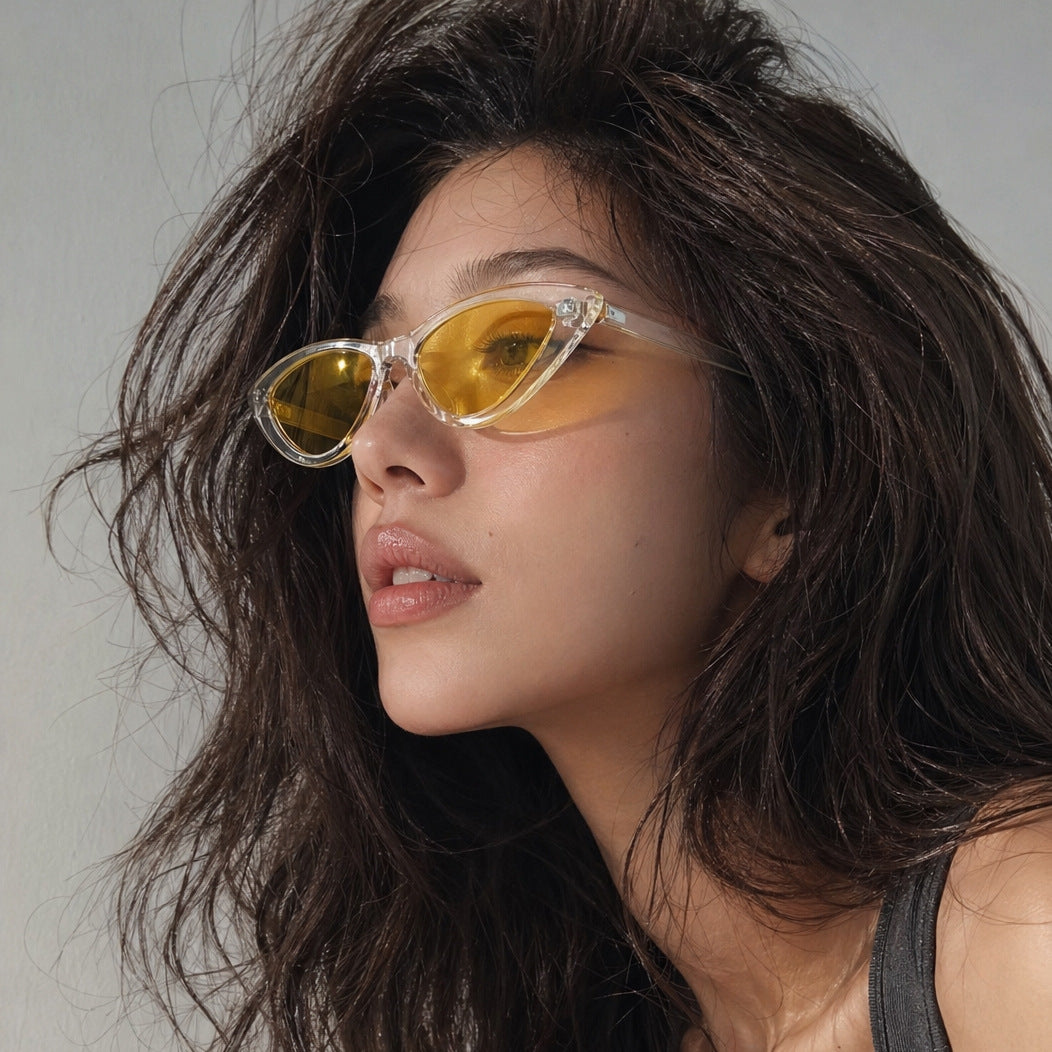 Women's Cat-Eye Sunglasses with Transparent Frame Construction and Yellow Lenses Stornfield