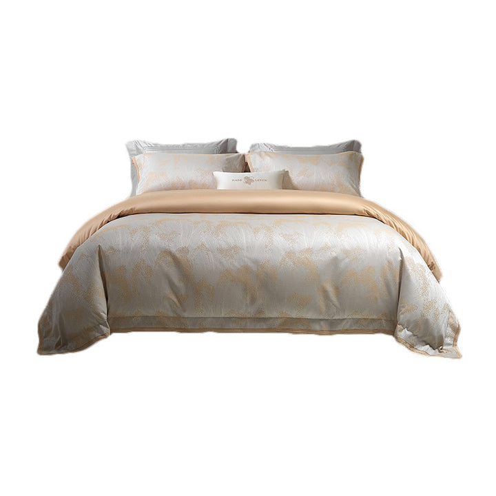 Jacquard Cotton-Sateen Duvet Cover Set with Reversible Silk-Feel Lining and Decorative Lumbar Pillow