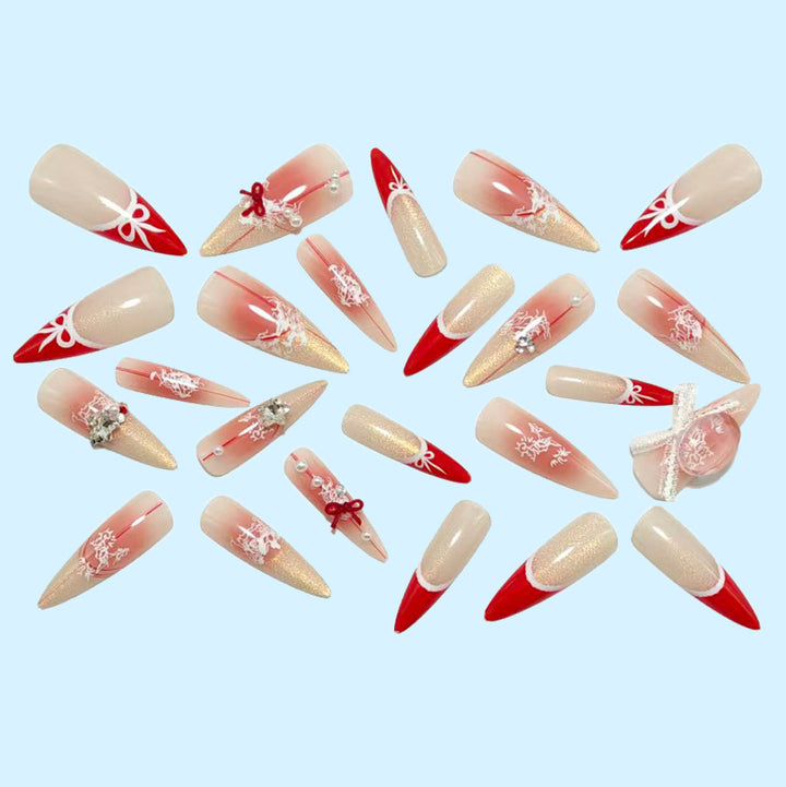 Artificial nails with romantic bow and lace design Stornfield