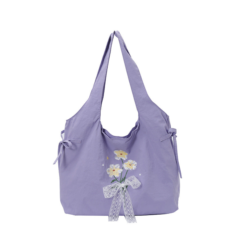 Floral Embroidered Shoulder Tote Bag
