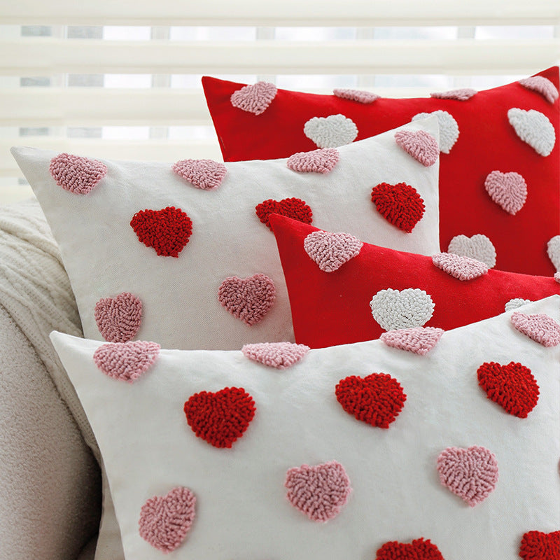 Square cushion cover with hand-tufted 3D heart relief and sturdy canvas quality Stornfield
