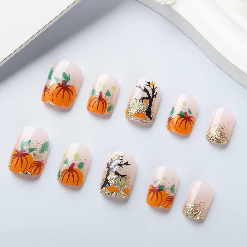 Autumn Pumpkin-Themed Press-On Nails Stornfield