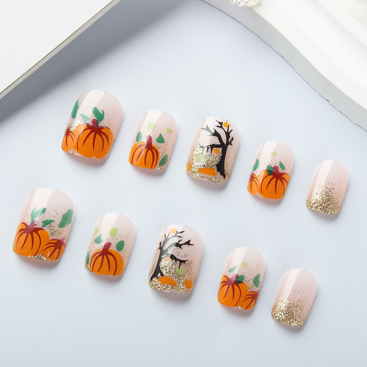 Autumn Pumpkin-Themed Press-On Nails Stornfield