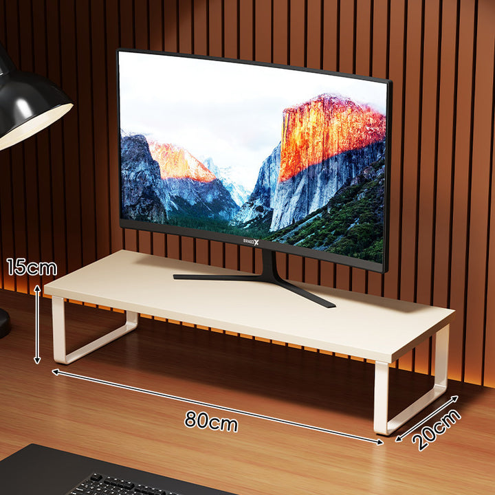 Compact Wooden-Top Monitor Riser Stand with Metal Frame and Under-Shelf Storage