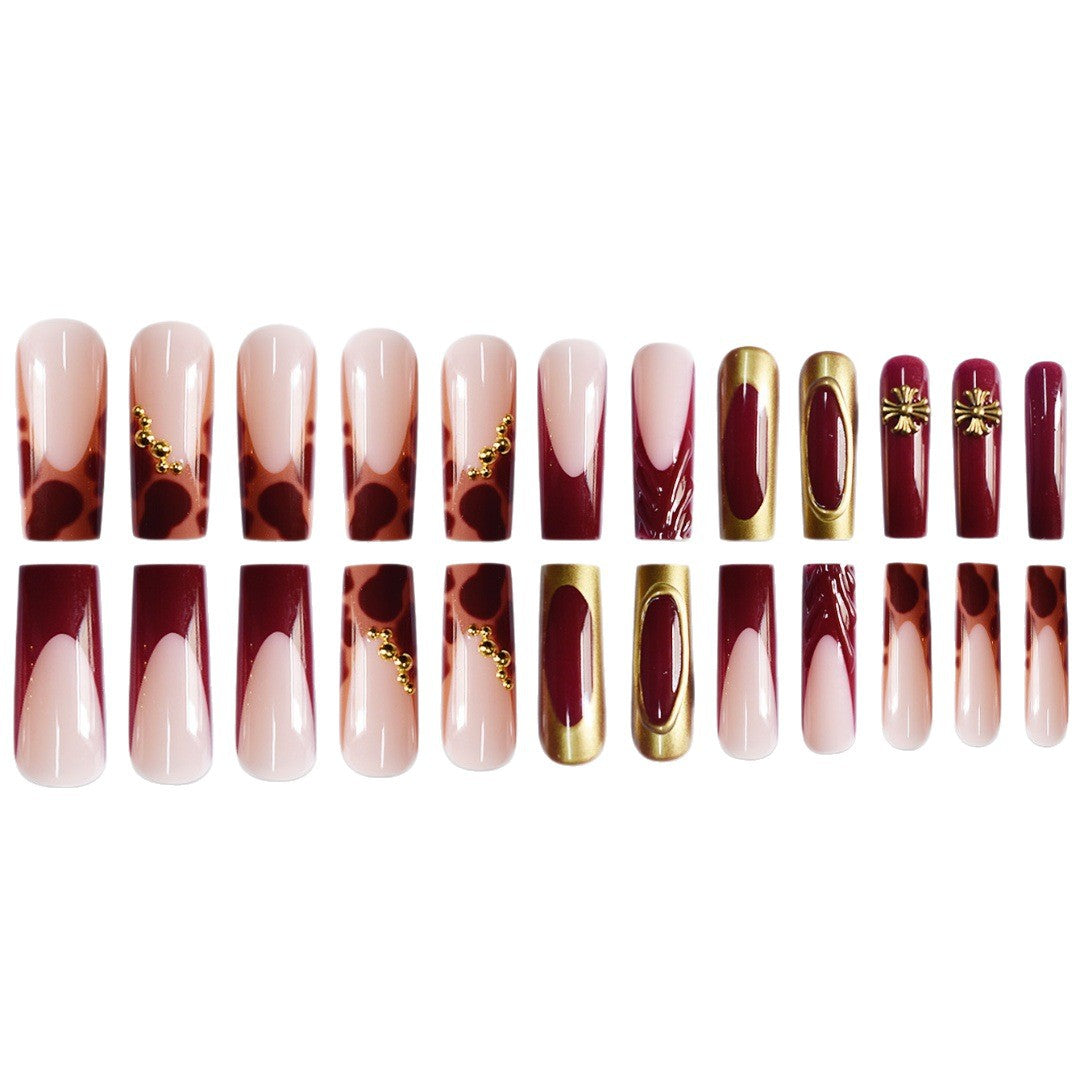 Artistic Long Press-On Nails with Elegant Accents Stornfield