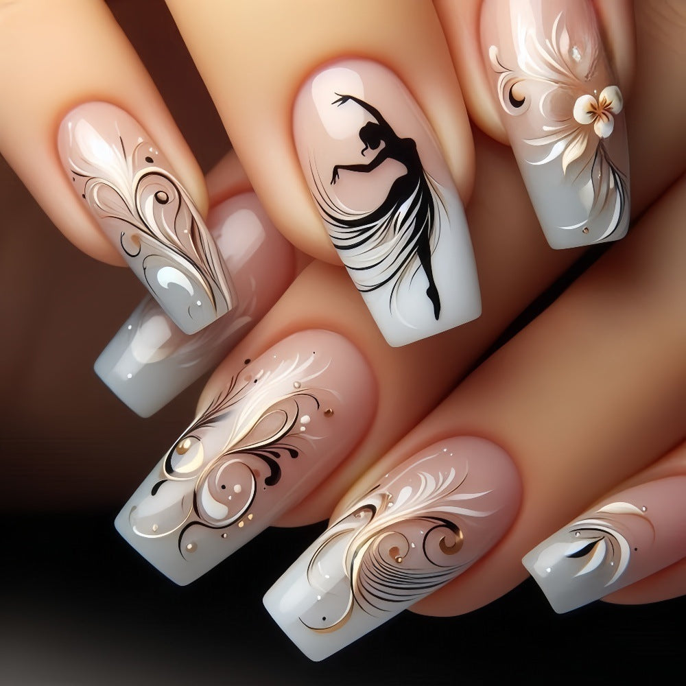 Elegant artificial nails with floral designs Stornfield