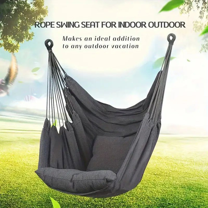 Hanging hammock chair with reinforced cotton canvas and integrated arm pockets Stornfield
