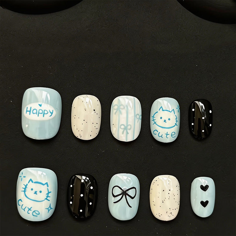 Artistic Cat-Themed Press-On Nail Art Set Stornfield