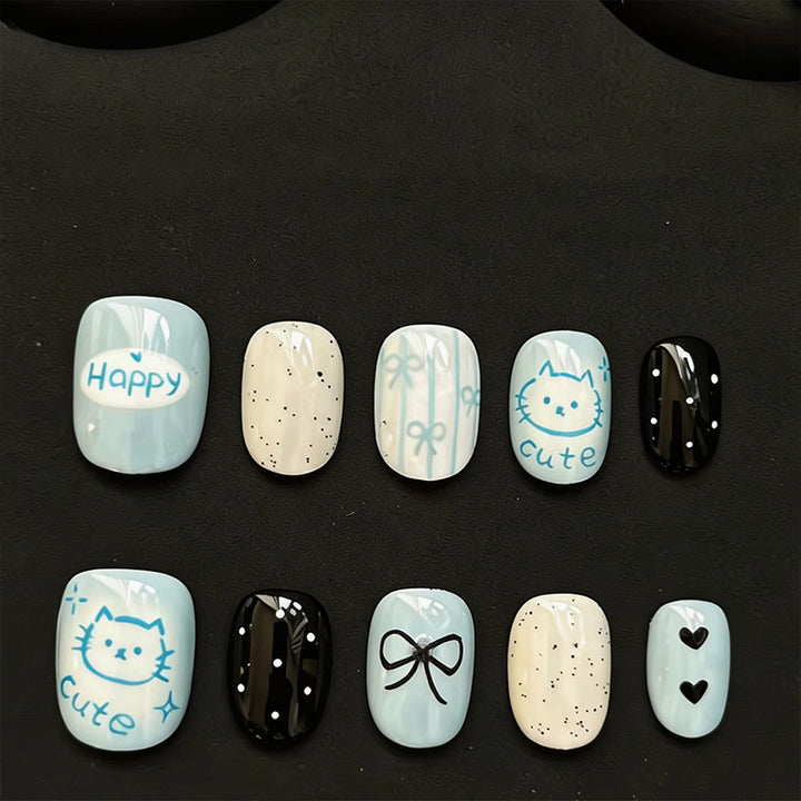 Artistic Cat-Themed Press-On Nail Art Set Stornfield