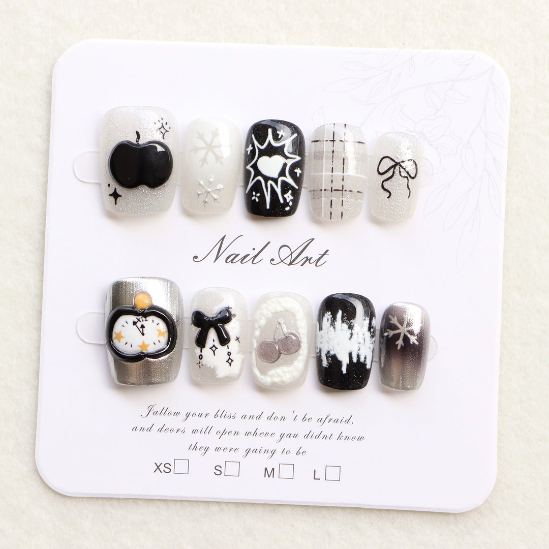 Artistic Black and White Press-On Nail Art Stornfield