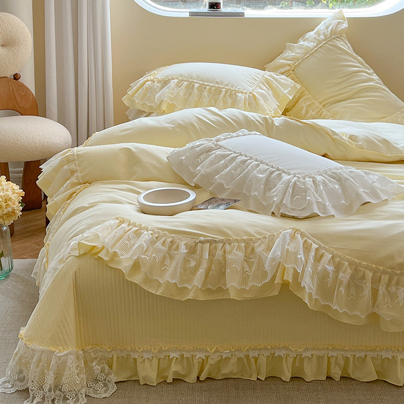 Ruffled Lace-Trim Duvet Cover, Sham & Bedskirt Ensemble