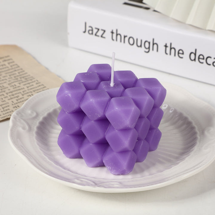 Geometric Honeycomb Cube Sculptural Soy Candle
