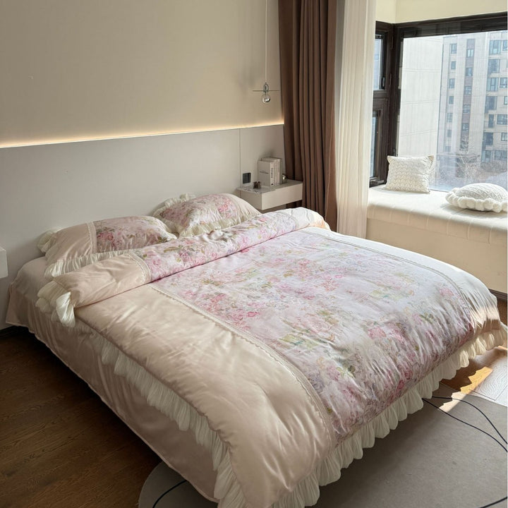 Luxury Ruffled Floral Cotton Duvet Cover Set