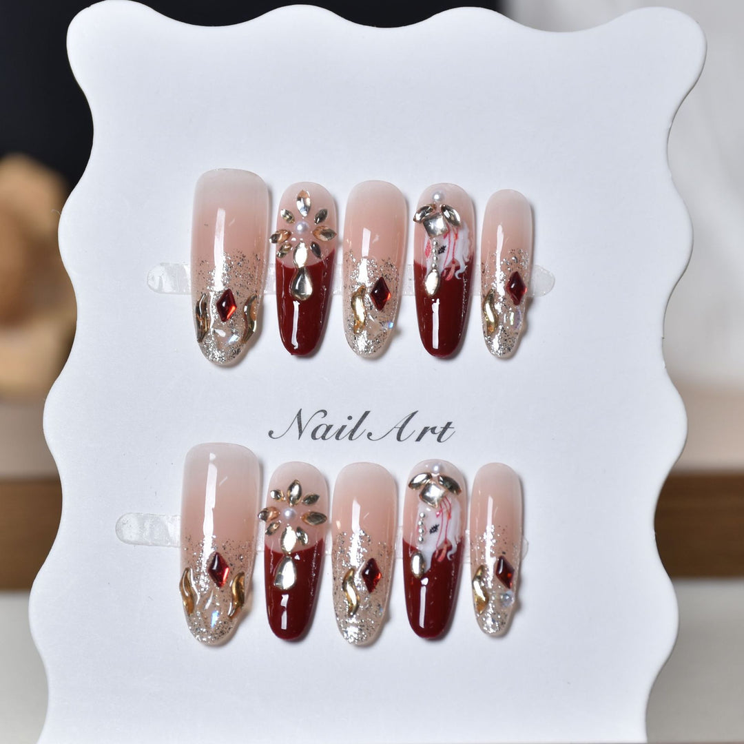 Artistic 3D Gemstone Embellished Nail Art Extensions Stornfield