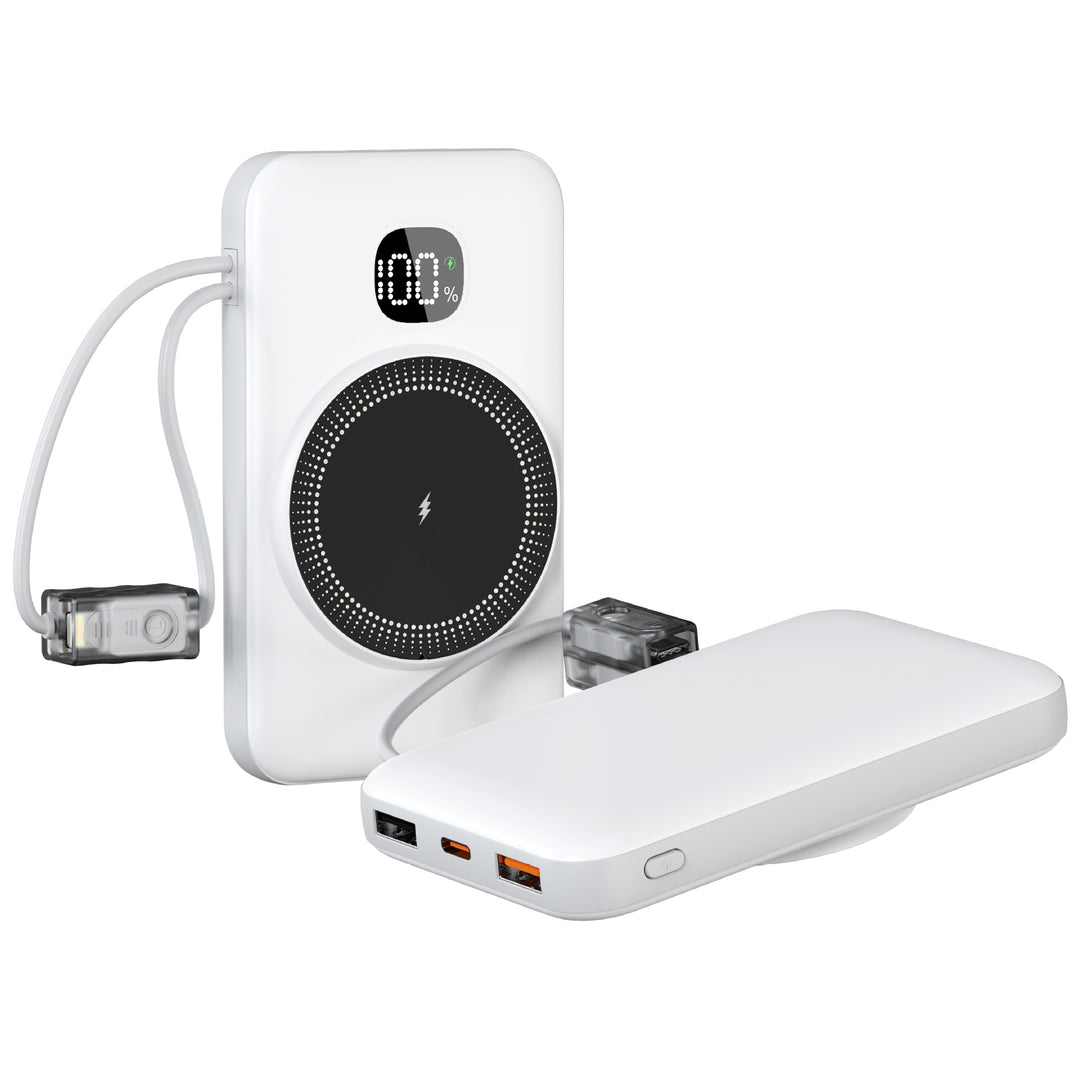 Portable power bank with integrated inductive fast charging function and LED charging status indicator Stornfield