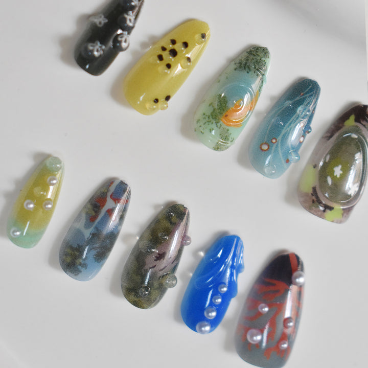 Artistic Ocean-Inspired Press-On Nails Stornfield