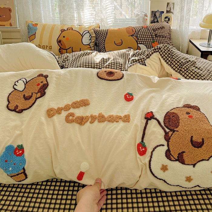 Cute Cartoon Bear Pattern Duvet Cover Set