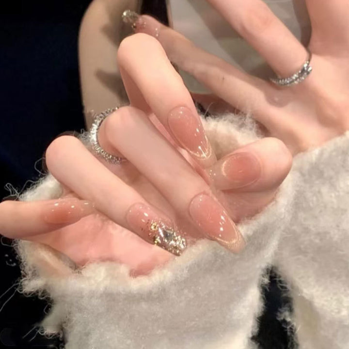 Premium Press-On Nail Set with Rhinestone Accents