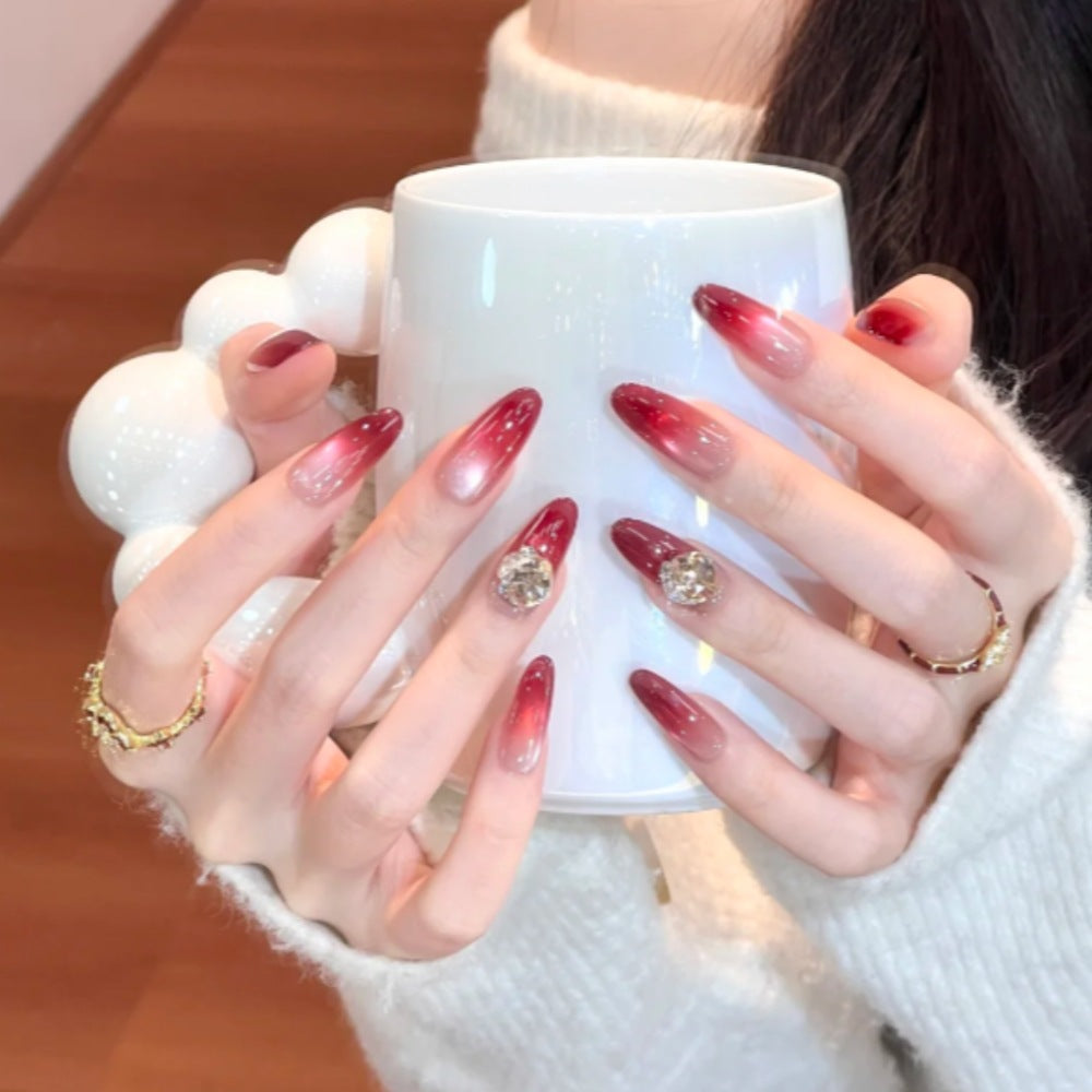 Glamorous Gradient Stiletto Press-On Nails with Rhinestone Accents Stornfield