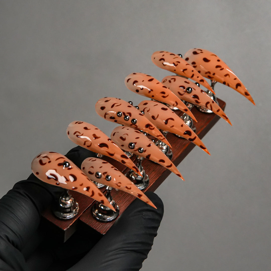 Artistic Stiletto Press-On Nails with Leopard Print Accents